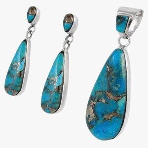 Sterling Silver Genuine Turquoise Necklace and Earrings Set